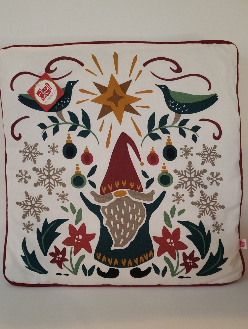 Dennis East Int. Home Holiday Red Gnome Decorative Pillow, NWT